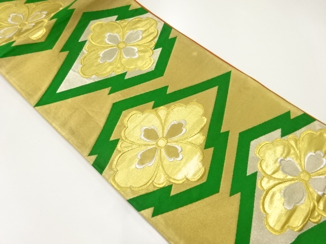 JAPANESE KIMONO / ANTIQUE FUKURO OBI / SILK / WOVEN MATSUKAWABISHI & FLOWERS